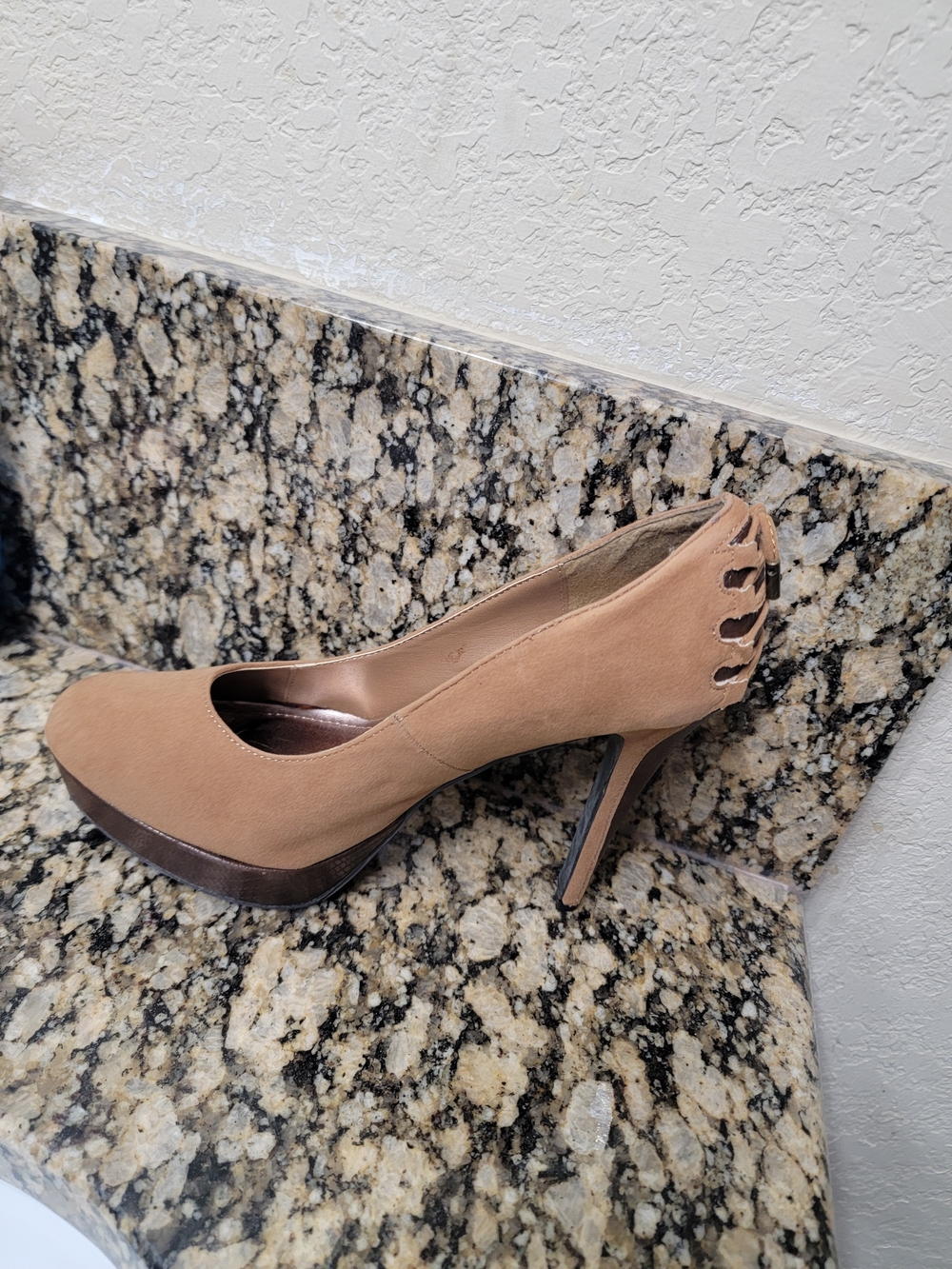 XOXO Tan Suede Platform Stiletto Pumps